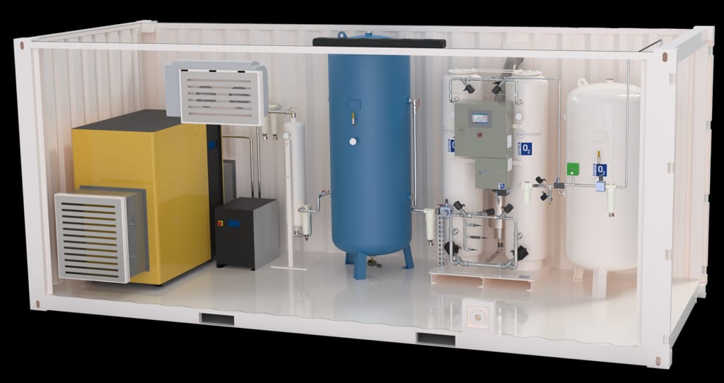 Hệ thống tạo khí dạng container Hệ thống tạo khí dạng container cho dự án nhà máy và bệnh viện