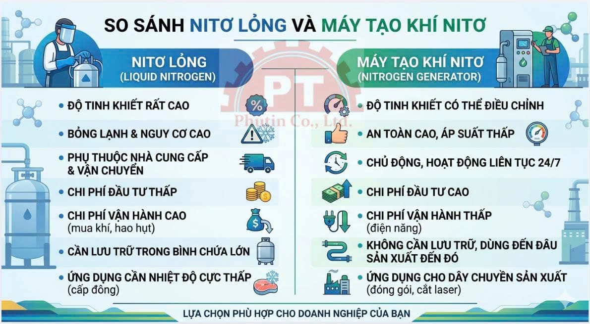 So sánh giữa nitơ lỏng và hệ thống PSA 